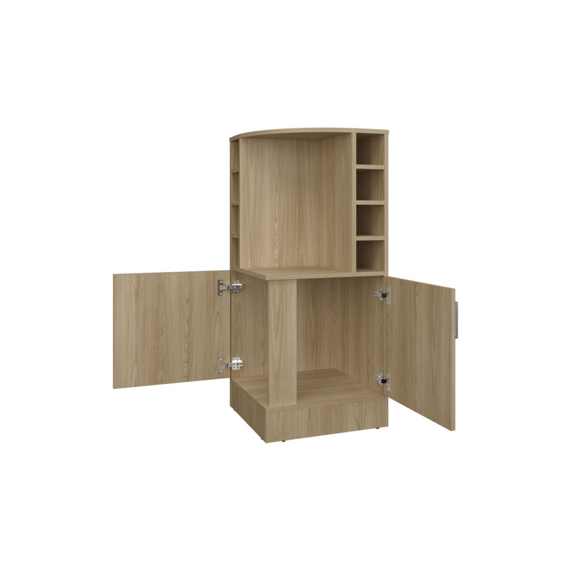 Armoire de bar avec rangement pour bouteilles de vin et rangement ouvert Toyei, finition bois naturel