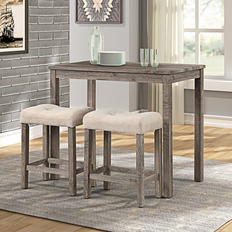 Button Tufted Counter Height Stool, Set of 2, Taupe