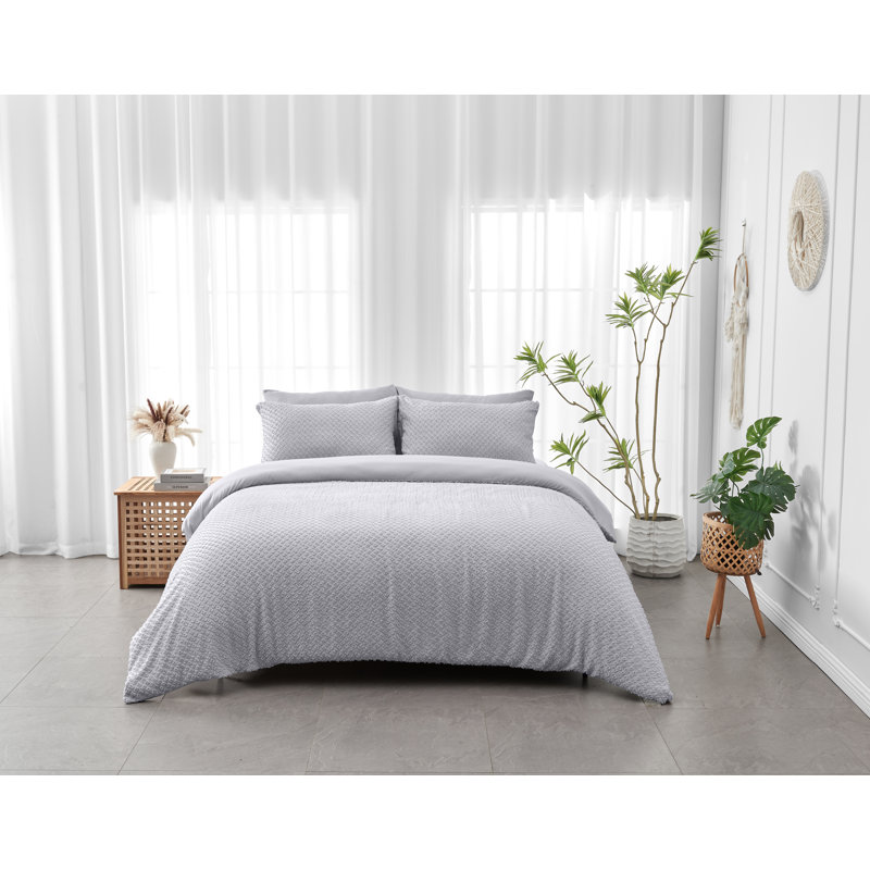 Frankl Polyester Solid Colour Duvet Cover with Pillowcases Included, Double, Light Grey