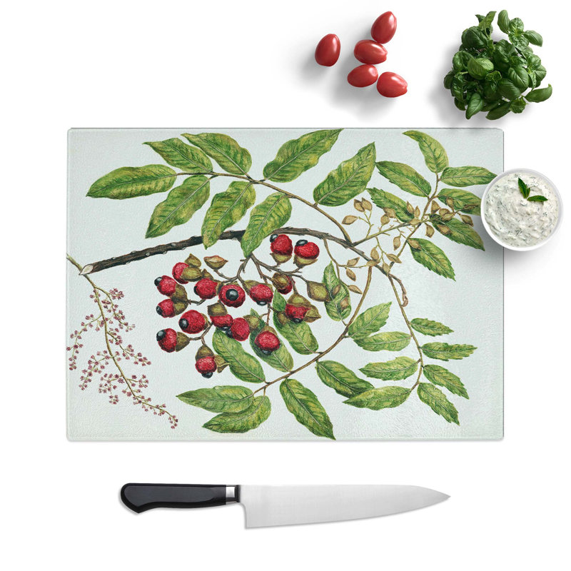 Tempered Glass Titoki Flowers by Sarah Featon Chopping Board, 28.5 cm W x 20 cm L