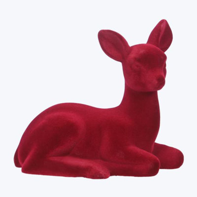 Ceramic Flocked Christmas Reindeer Decor Tabletop Red Large-2 Pcs