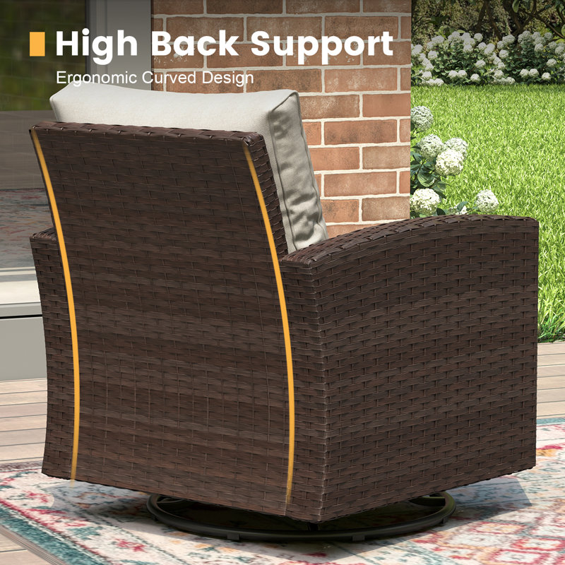Swivel Patio Wicker Lounge Chair with Cushions, Sand