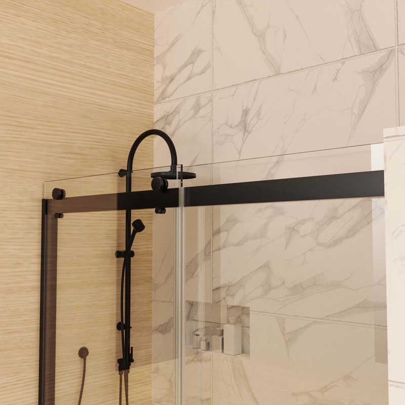 Porte de douche en noir mat avec verre transparent de 8 mm
