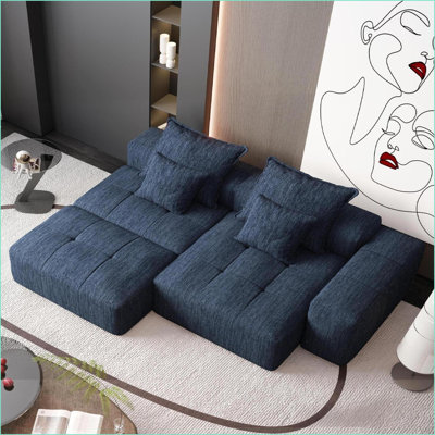 Canapé modulaire en chenille modulaire moderne pour salles familiales | Bleu marine / bleu ciel / bleu royal, mousse et printemps | Pas d'assemblage