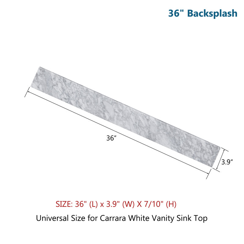 36" White Carrara Marble Backplash For Vanity Sink Top