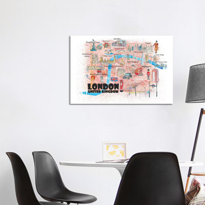 London UK Illustrated Map 1 Piece Painting on Canvas