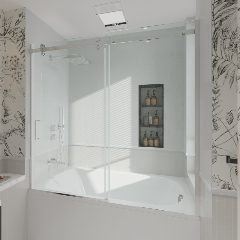 52–56″ W x 58″ H Sliding Semi-Frameless Tub Door, Chrome Finish with Clear Glass