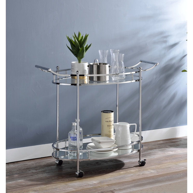 Chariot de service en verre transparent et chrome