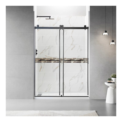 56" - 60"W x 76"H Frameless Double Sliding Shower Door, 3/8"(10mm) Clear Tempered Glass, Glass Door For Bathroom
