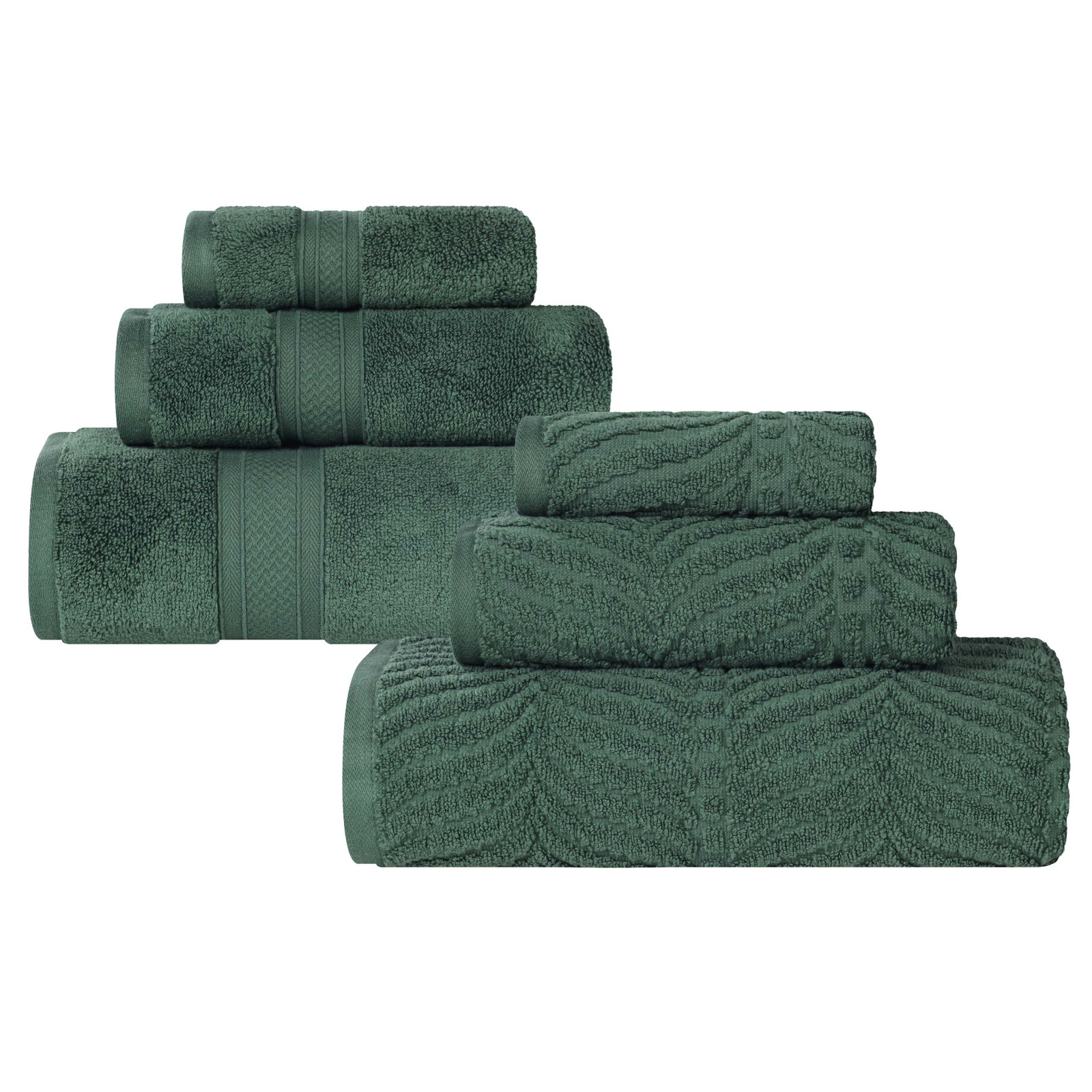 Amaretto 6-Piece Chevron Cotton Towel Set, Forest Green
