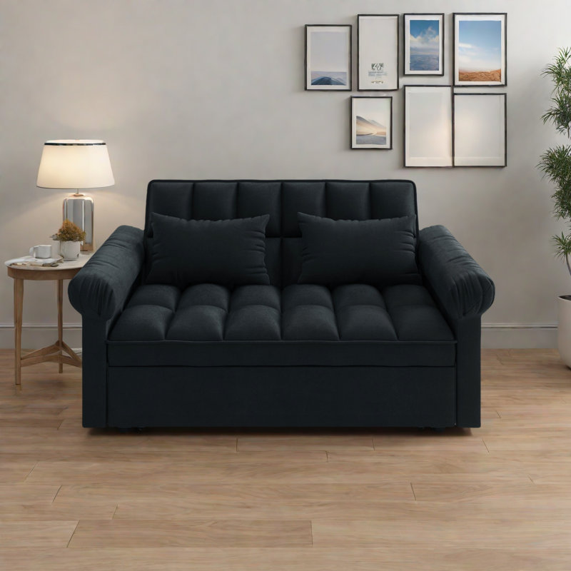 Loveseats Sofa Bed With Pull-Out Bed,Adjsutable Back, Black