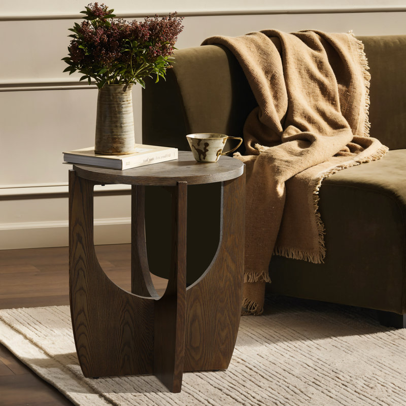 24.4'' H Walnut Finish Round Side Table