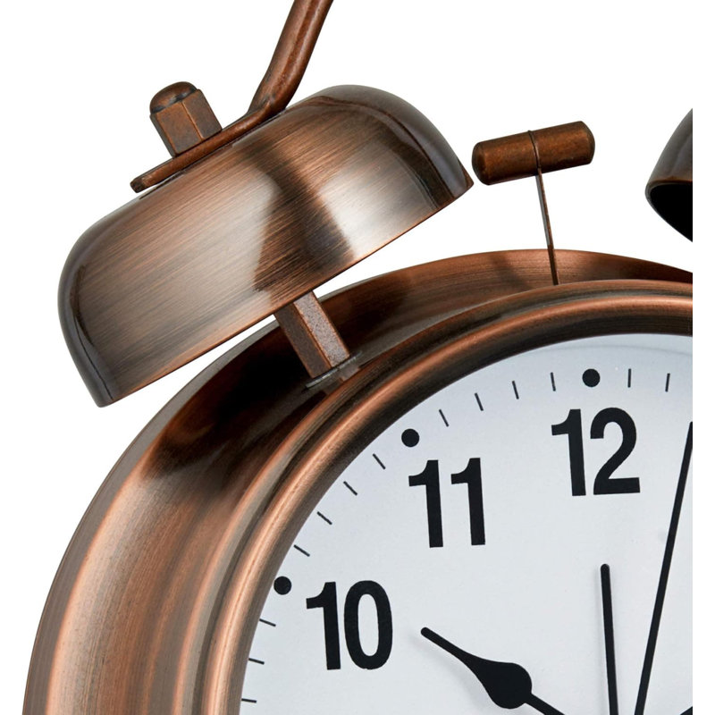 Analogue Metal Electric Alarm Tabletop Clock, Brown