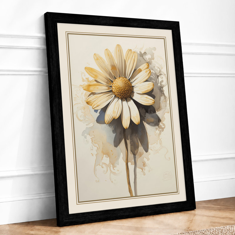 Single Daisy Study Botanical - Framed Print, A3 - 42.0 x 29.7 cm, Black