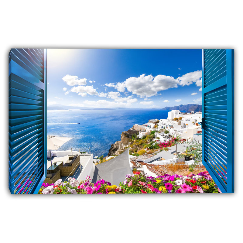 Santorini Window View Canvas Art