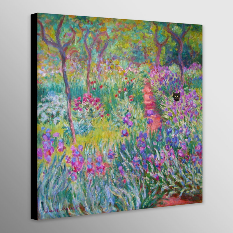 The Artist's Garden In Giverny By Claude Monet With Black Cat by Claude Monet - Wrapped Canvas Print, 30cm H x 30cm W x 4cm D