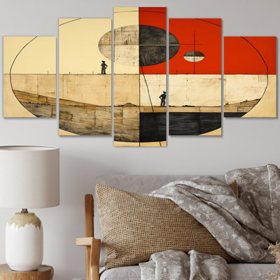 Time Capsule Vintage Illustration III - impression sur toile géométrique moderne - 5 panneaux