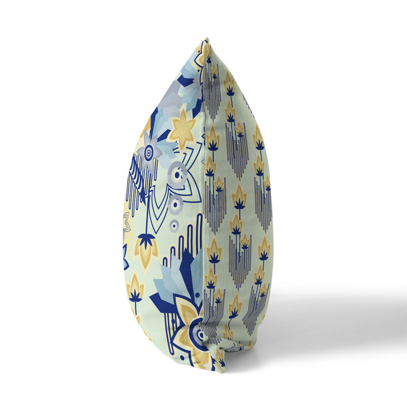 Coussin décoratif d'intérieur / extérieur croissance Grid, H 16 po x l 16 po, Bleu/jaune