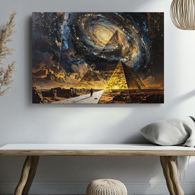 Cosmic Pyramid Canvaslone Figure And Glowing Pyramid Under Starry Sky Wall Art Canvas Ready To Hang Gallery Wrapped Home Decor Modern Design