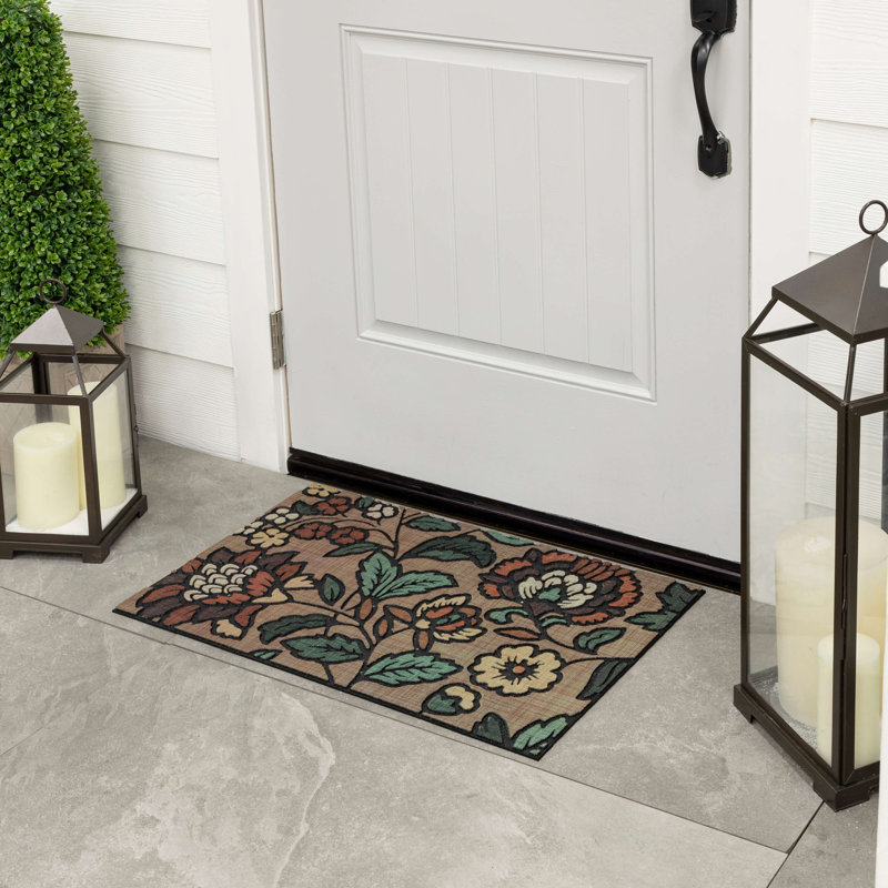 Garden At Dusk Earth Floral Indoor/Outdoor Weather Resistant Non-Slip Recycled Rubber Door Mat