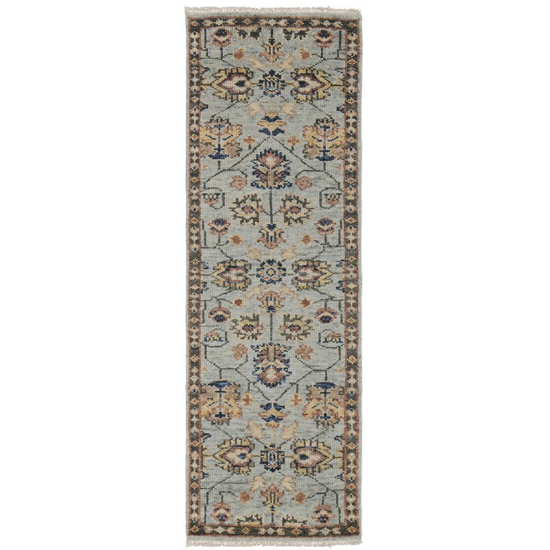 Carrington Hand Knotted Wool Oriental Area Rug in Gray, Runner 2'6" x 8'