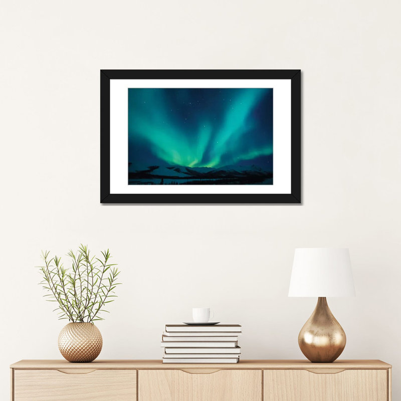 «Aurora Borealis Above the Endicott Mountains Brooks Range Alaska USA», reproduction de photo sur toile, Blanc