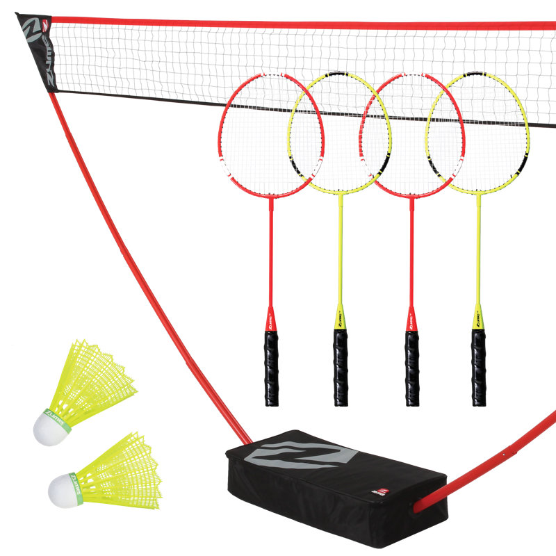 Zume Games Portable Badminton Set with Net, 4 Rackets, Shuttlecocks & Carrying Case