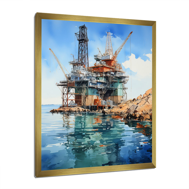 «Hinnerk Teal Oil Rigs Fields Offshore I», reproduction d'art sur toile, H 20 po x l 12 po x P 1 po, Encadrement doré