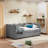 Twin Size Daybed with Two Storage Drawers, Cozy Gingham Sofa Bed with USB Port and Wave Shaped Linen Fabric, Black-168768073-168768070