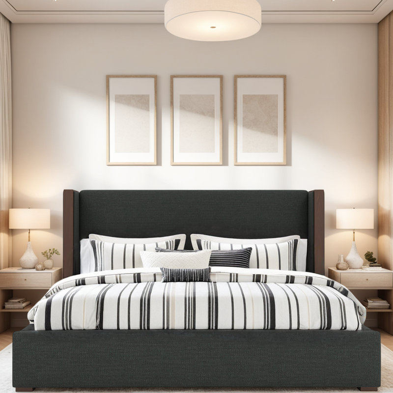 Lit tapissier bas Irenne, Gris anthracite, Grand
