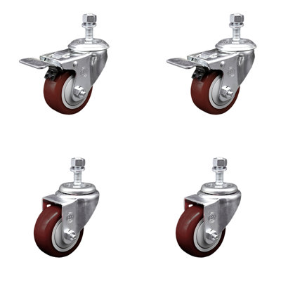 Polyurethane Swivel ½ Inch Stem Caster Set 2 Total Lock Brake SCC