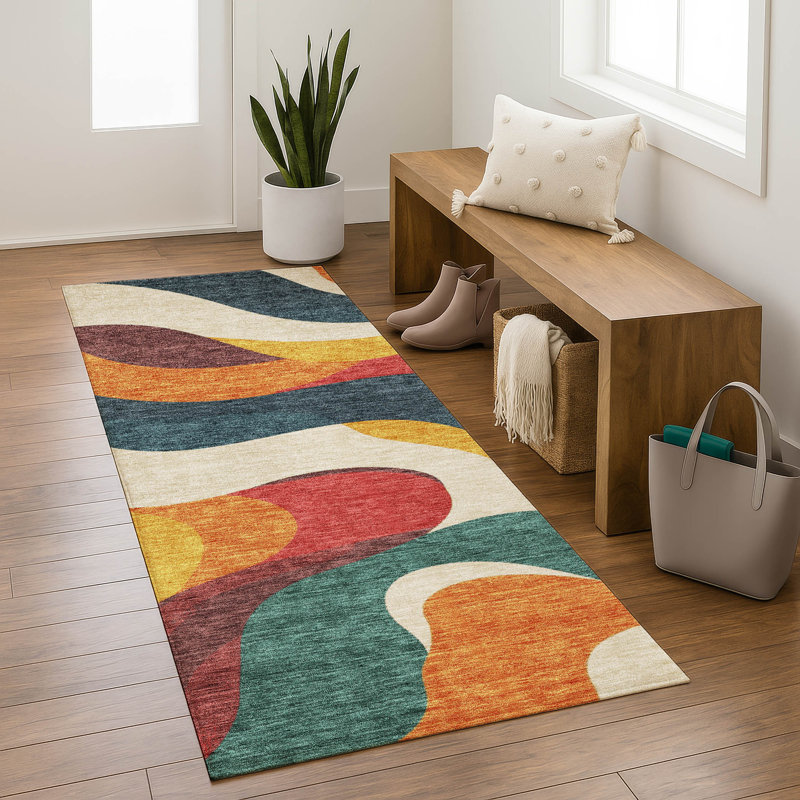 Premium Machine Washable Mayfield AMF2186 swirls Rug, 2'3" x 7'6" Runner, Orange