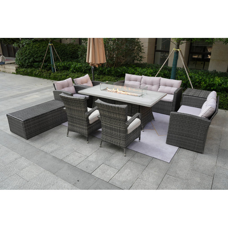 Ensemble de conversation en osier / rotin pour 9 personnes avec coussins Xanthus