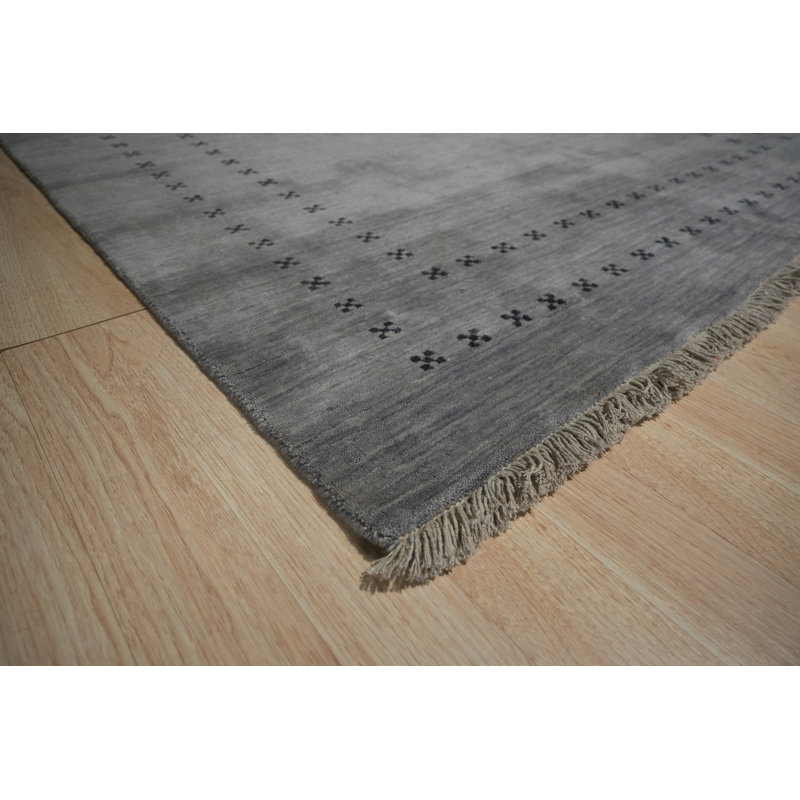 Lori Baft Gray Handmade Wool Blueish Gray Transitional Solid Area Rug, Rectangle 10' x 14'