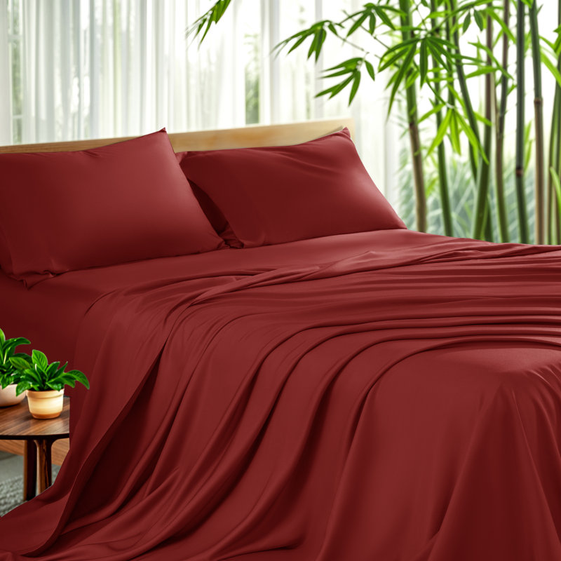 Bamboo Sheet Set, CaliKing Sheet Case Pack with 3 Additional Pieces, Burgundy