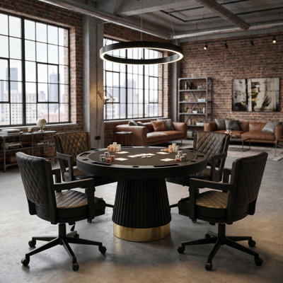 Table de poker 2 en 1 Prohibition Series 48 po - noir avec 4 chaises pivotantes Prohibition-noir