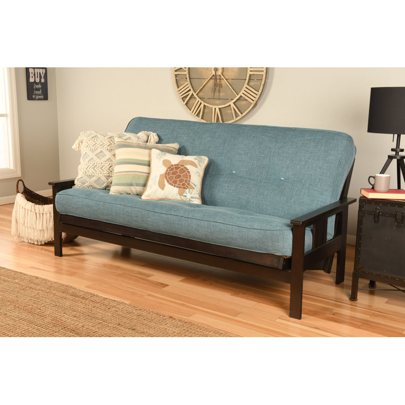 Johnte Full-Size Futon Frame and Full-Size Innerspring Mattress, À ressorts, Lin turquoise, Espresso