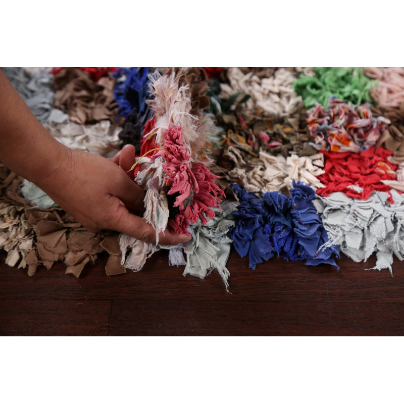 Tapis multicolore en coton noué à la main 2 pi 6 po x 6 pi 3 po One-of-a-Kind