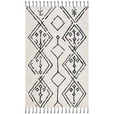 Tapis ivoire / noir en laine touffeté à la main Ezzie Southwestern
