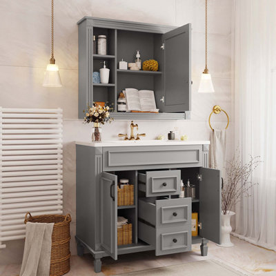 Meuble-lavabo de salle de bain avec lavabo supérieur et armoire à miroir