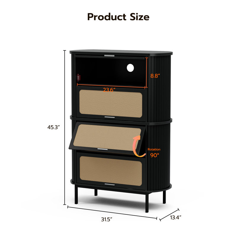 Armoire de rangement pour chaussures Natural Rattan, Noir