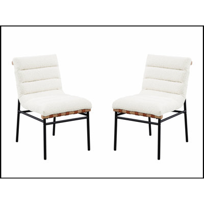 Lahni Boucle Fabric Set of 2 Dining Chairs with Iron Legs, Combining Modern Comfort and Industrial Elegance.