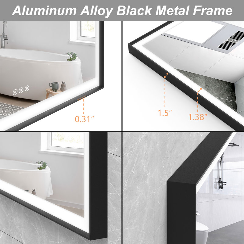 Nafiseh Rectangular LED Anti-Fog Vanity Mirror, 48"H x 36"W