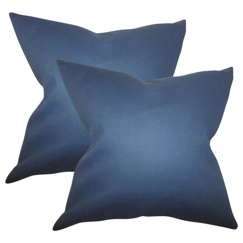 Solid Colour Feather Reversible Throw Pillow, Blue