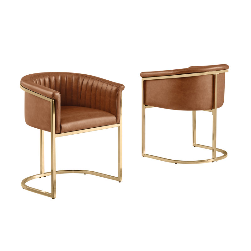 Chaises d'appoint avec base luge en chrome doré Leathaire, Caramel