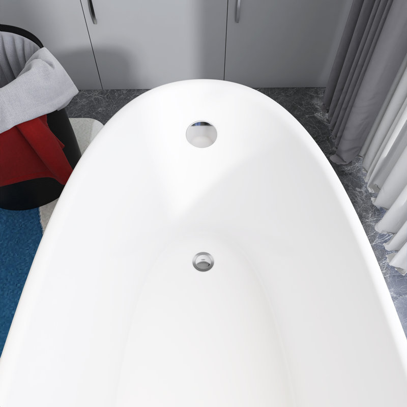 67-Inch Gloss White Acrylic Freestanding Soaking Bathtub