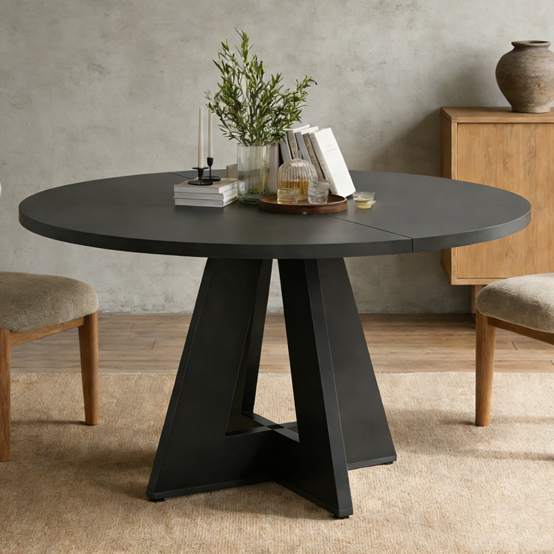 Table de salle à manger ronde 47 po avec base en métal robuste, Noir