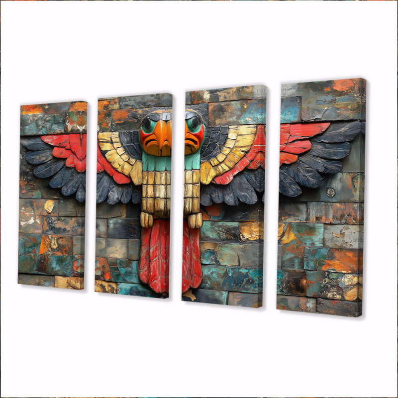 Red Thunderbird Native Totem IV - Ensemble de décoration murale art amérindien Totem, H 28 po x l 48 po