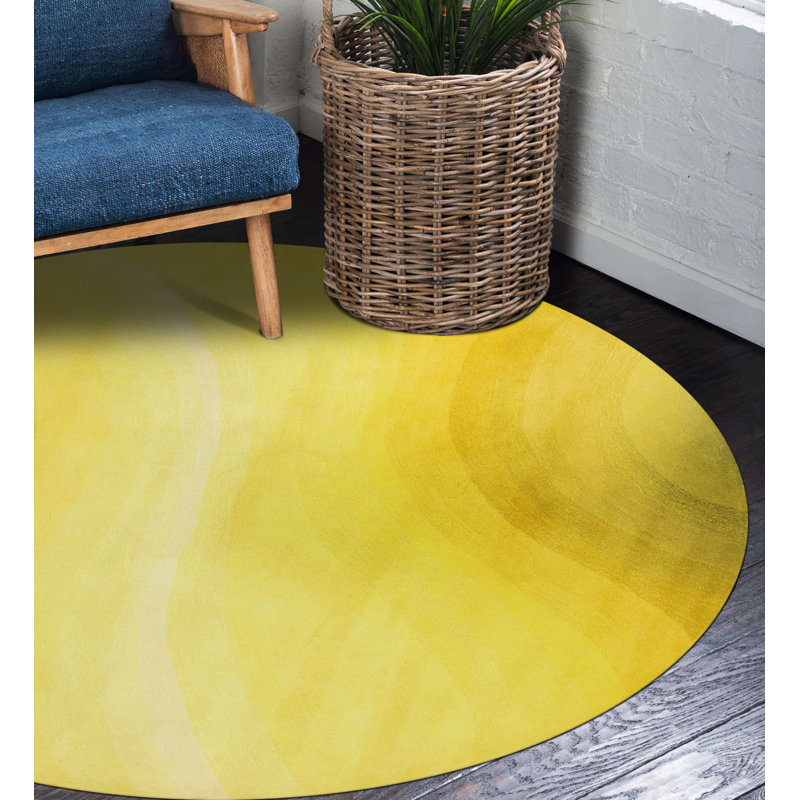Tapis jaune en laine touffeté à la main Passarelli, Rond 8 pi