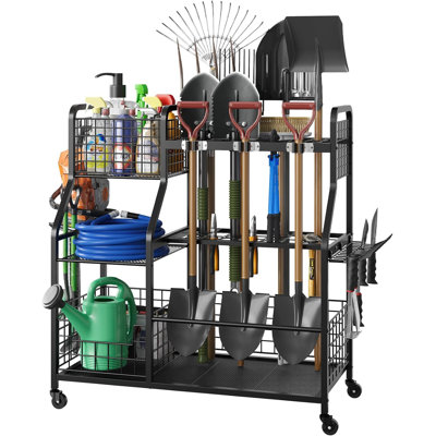 Heavy Duty 3-Tier Garden Tool Organizer With Wheels, Storage Basket, And Multi-Function Design For Garage, Shed, Yard, And Basement